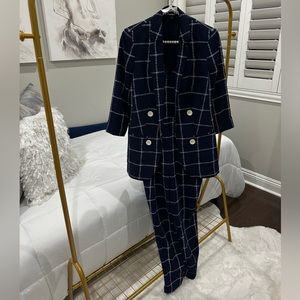 Adorable Plaid Navy Blue Jumpsuit/Blazer !
